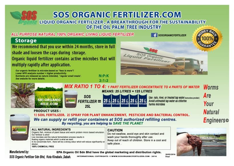 SOS Organic Liquid Fertilizer A6 Sticker